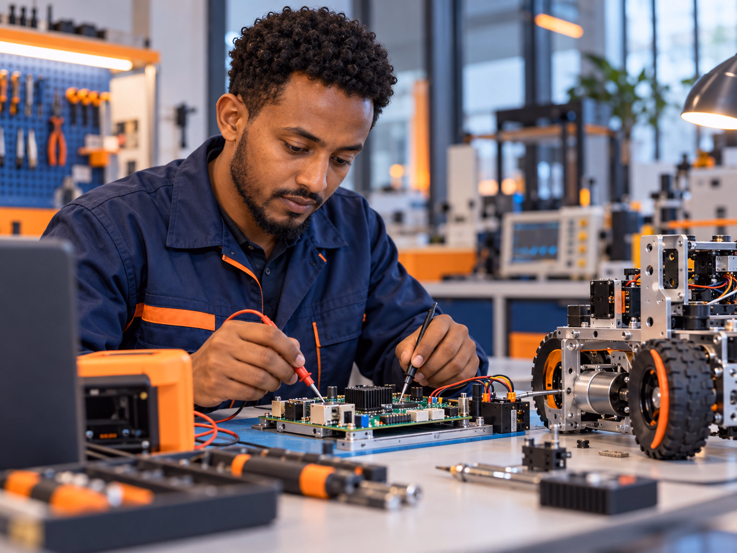Engineer testing an electronics prototype